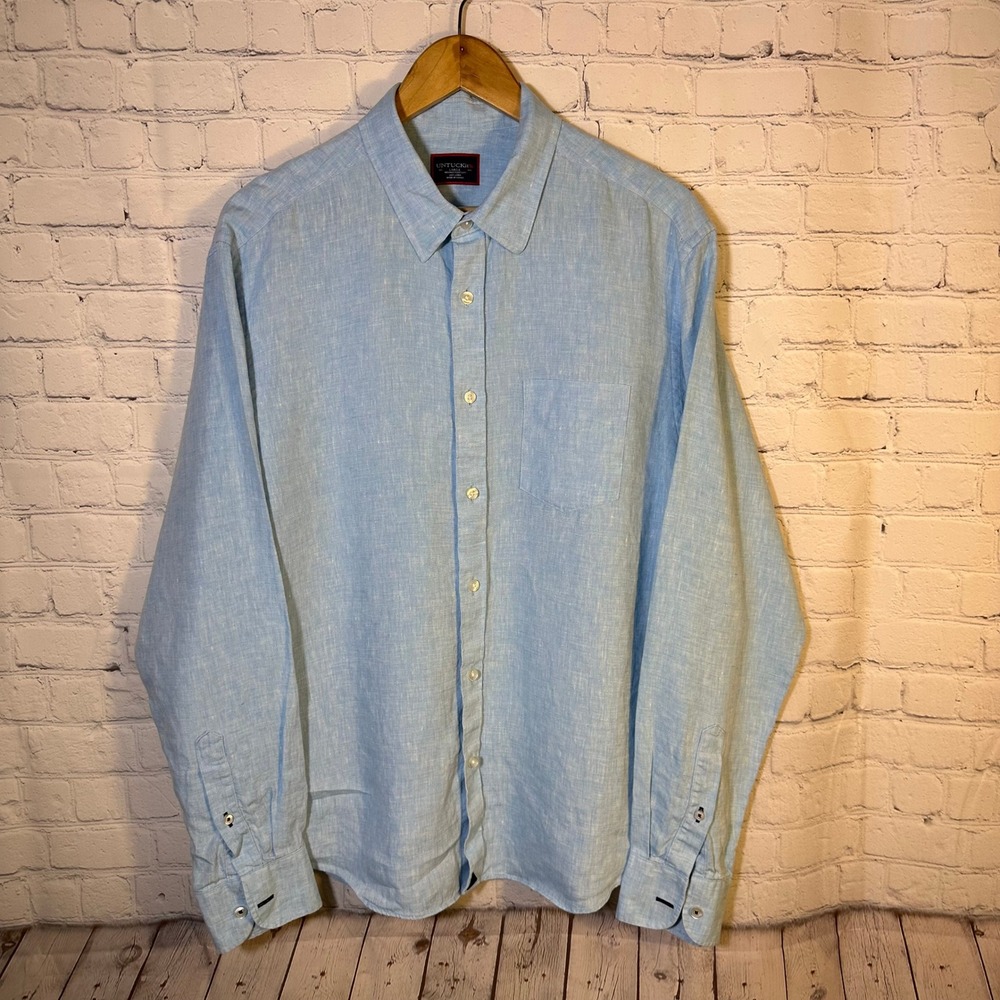UNTUCKit Grachetto Light Blue 100% Linen Wrinkle Resistant Shirt Mens Large